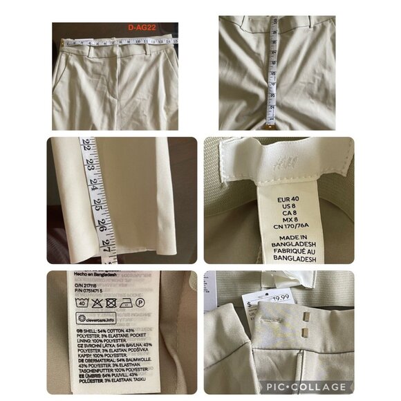 H&M Dress Slacks Women Size 8 Ivory Slash Pocket Straight leg Flat Front - Picture 3 of 8